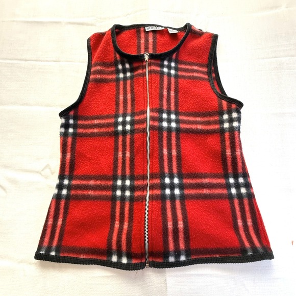 Sunbelt Jackets & Blazers - Sunbelt Red Plaid Fleece Vest Small Full Zip Tartan Vintage USA Made